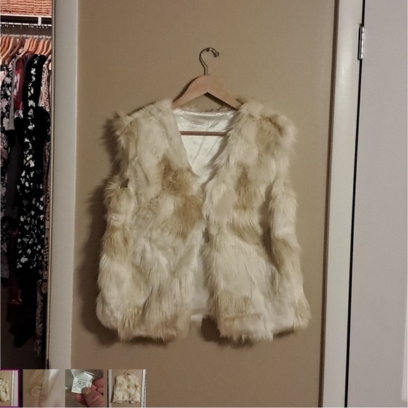 XL Faux Fur Vest White and Light Beige - Picture 2 of 4